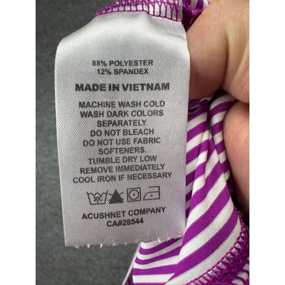 FootJoy Polo Shirt Men's Large Purple White Stripe Short Sleeve Button Collared - Picture 6 of 6